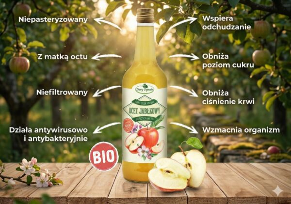 Ocet Jabłkowy 700ml Dary Ogrodu – Ekologiczna Alternatywa Dla Przetworzonej Żywności – Dla Szukających Naturalnych Rozwiązań